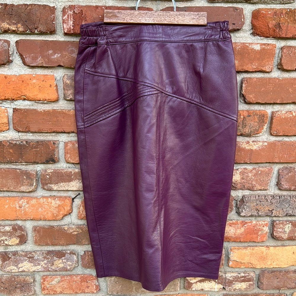 Vintage Leather Purple Soft Lined Zip Up
Midi Genuine Skirt 10